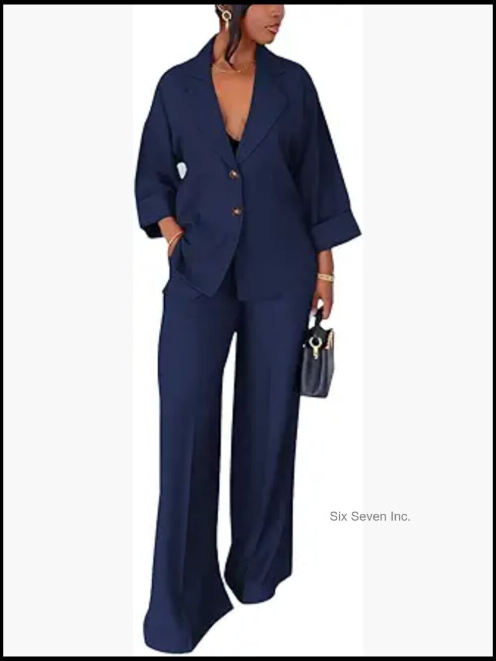 Wide Leg Pantsuit 2 Piece Blazer Set Long Sleeve Oversized Business Casual